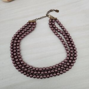 Vintage You & I Purple 3 Strand Faux Pearl Necklace